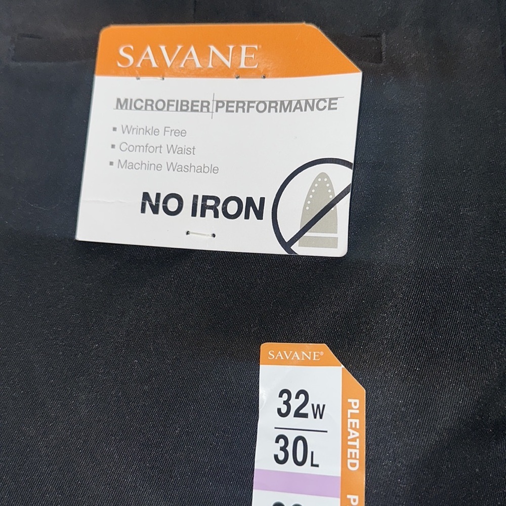 SAVANE Men’s Dress Slacks Pants aNonIron Pleated Black comfort waist 32w 30L - Picture 3 of 7
